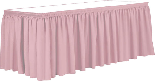 Ultimate Textile Pleat Polyester Fabric Table Skirt - Machine Washable Flame Resistant with Clips for Events, Weddings & Trade Shows, Cut & Sewn in Paterson, NJ - Light Pink, 14' Shirred Pleat