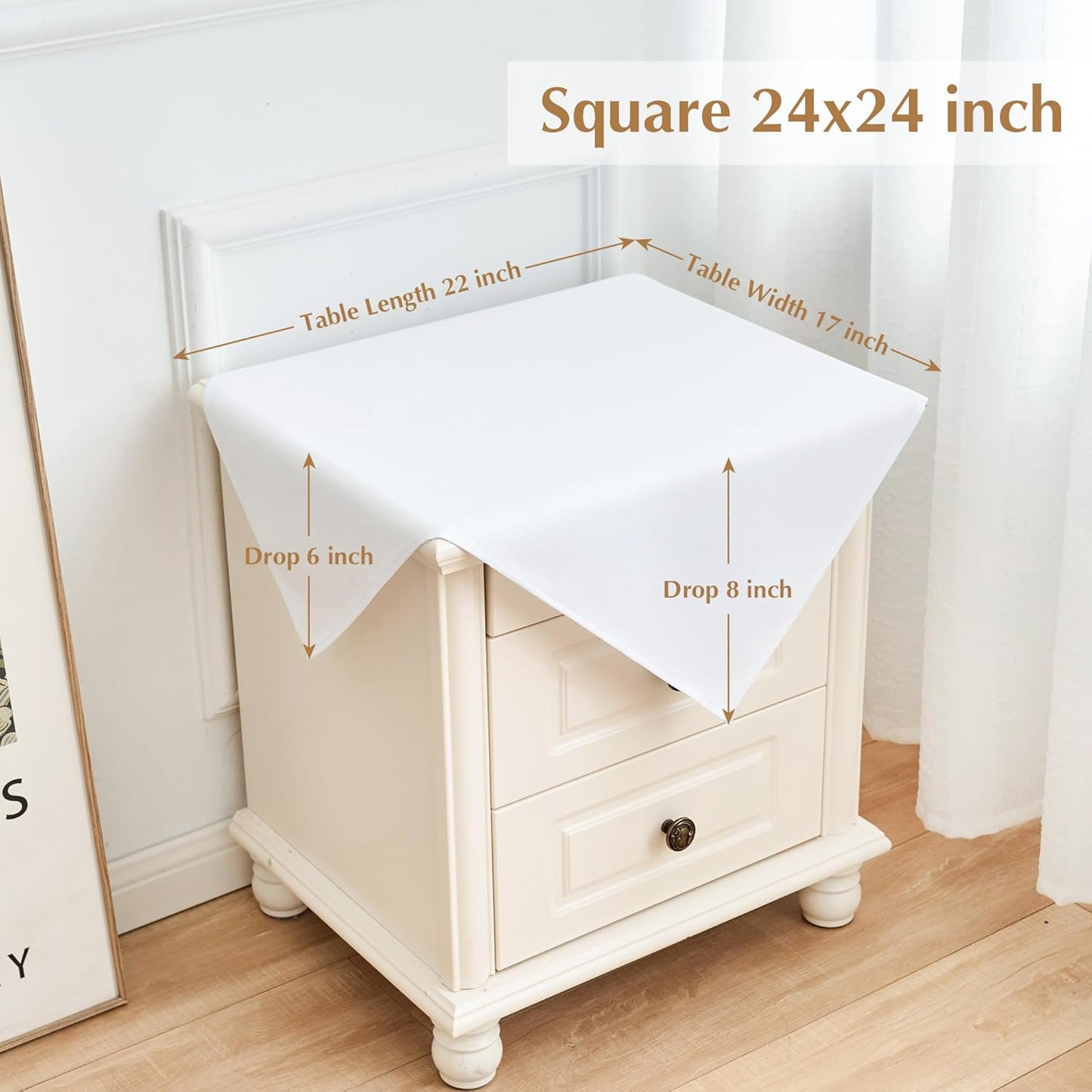 2 Pack Small Square Table Cloth 24X24 Inch White Washable Fabric Tablecloth Polyester Solid Table Cover for Night Stand End Tables Outdoor Indoor