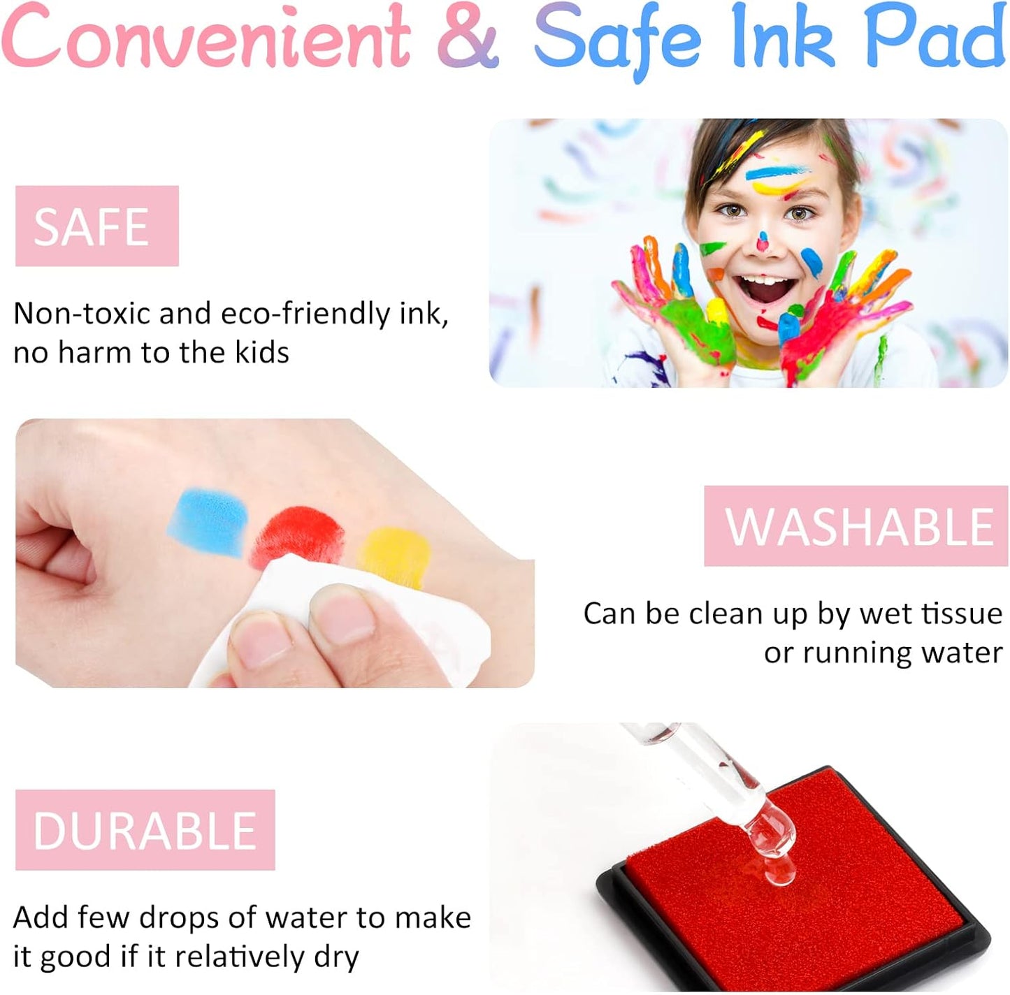 Finger Washable Ink Pads for Kids, 24 Pack Craft Ink Pad for Rubber Stamps Paper Wood Fabric (Pack of 24)