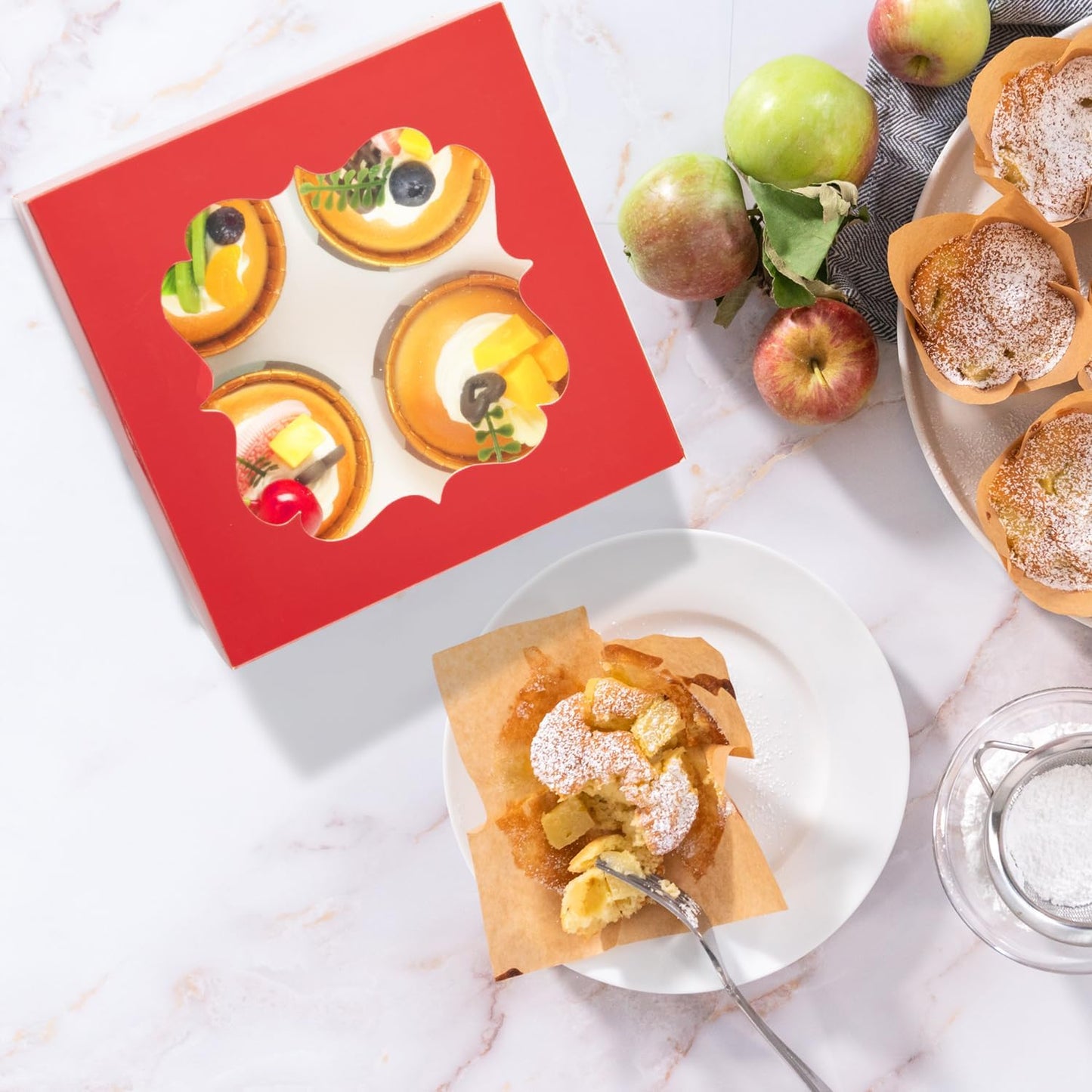 20 PCS 6.5 x 6.5 x 4 inch Paper, Cupcake Boxes with Inserts and Window Hold 4 Cupcakes, Bakery Boxes For Cupcakes Carrier, Cupcake Containers (White-4 Holes)