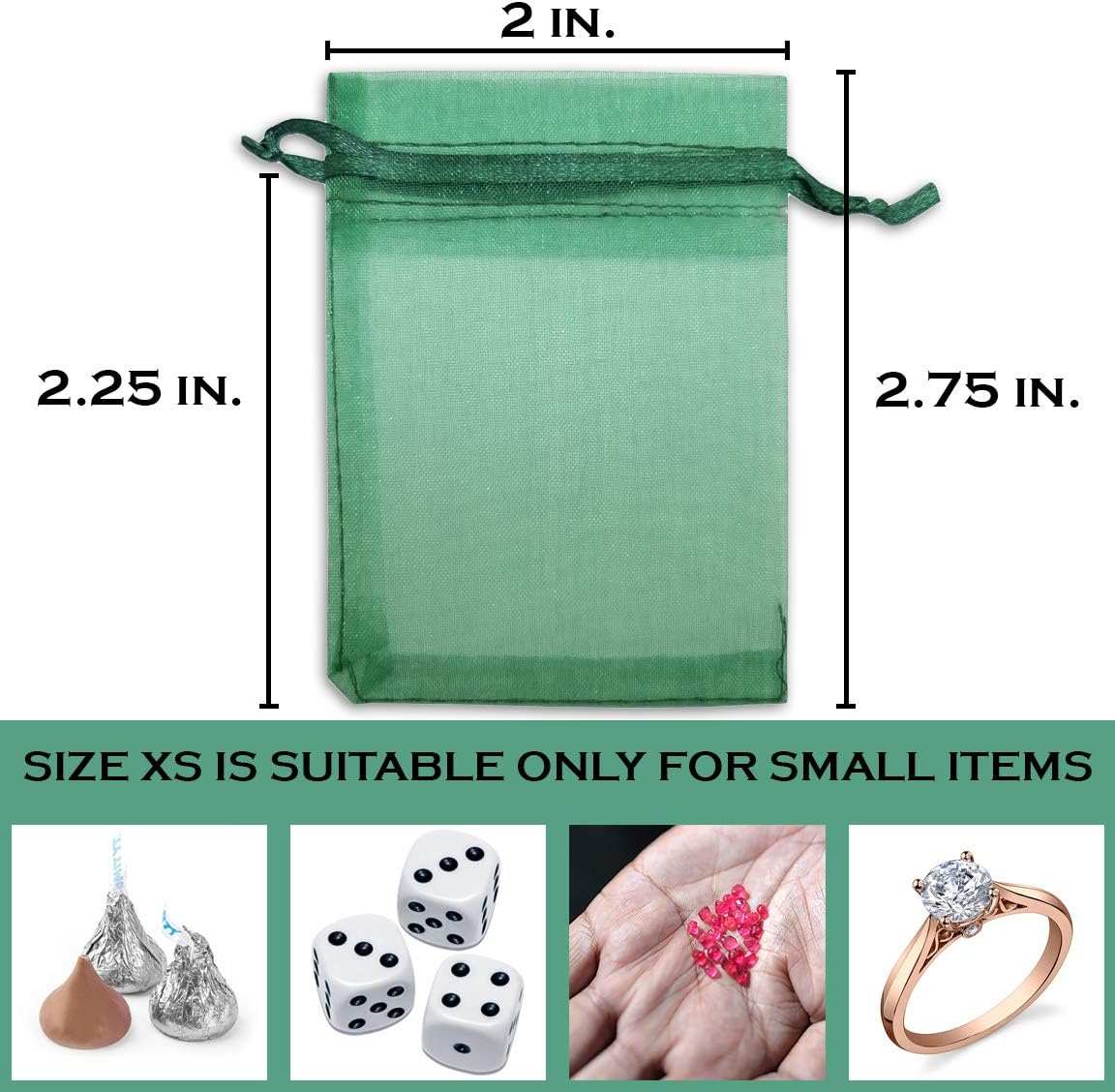 TheDisplayGuys 48-Pack 2" x 2-3/4" Dark Green Sheer Organza Gift Bags with Drawstring, Jewelry Candy Treat Wedding Party Favors Mesh Pouch