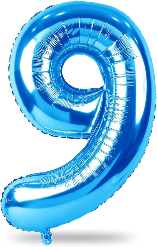 Blue Number 9 Balloons, 40 Inch 9th Birthday Foil Balloon for Boys, Giant Self Inflating Helium Mylar Foil Number Balloons 0-9 for Men 9th Anniversary Graduation Birthday Party Decorations Supplies
