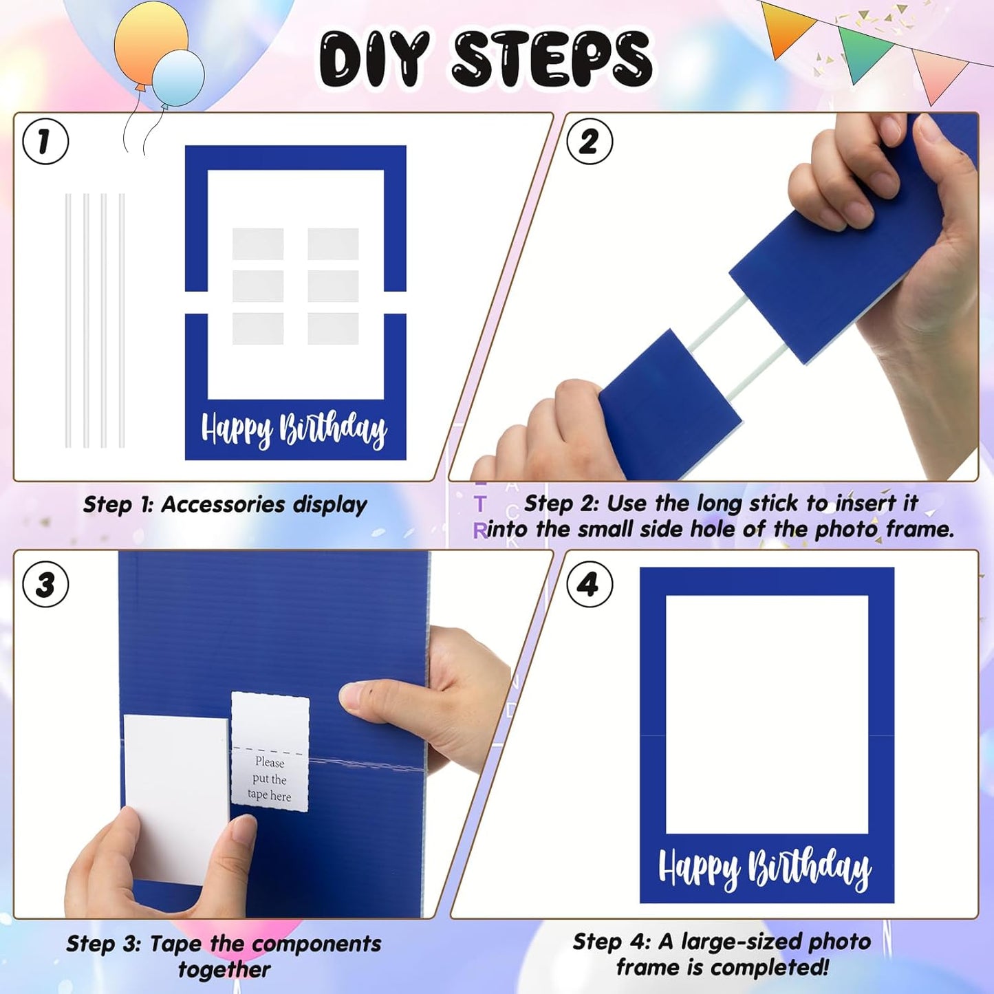32 x 24 Inch Large Photo Booth Props Picture Frame Happy Birthday Party Frame DIY Cutouts Photo Booth Props Selfie for Party Supplies Favors(Blue White,Happy Birthday)