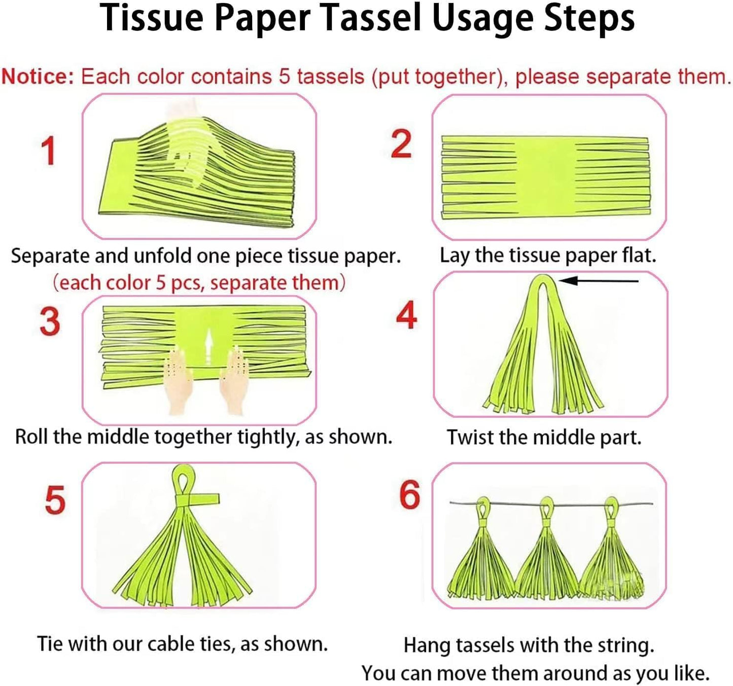 Pink Party Decorations,Hot Pink Light Pink and Pink Paper Tissue Tassel Garland Banner,15 Pcs