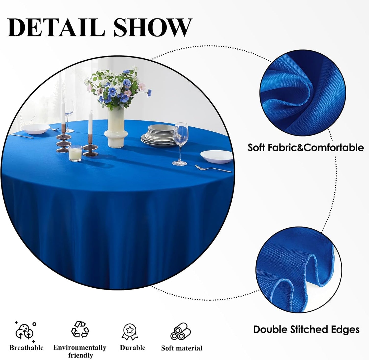 Round Tablecloth 6 Pack 108 Inch Royal Blue Tablecloths Washable Decorative Linen Polyester Table Clothes Cover for Dining Table Banquets Buffet Parties and Wedding