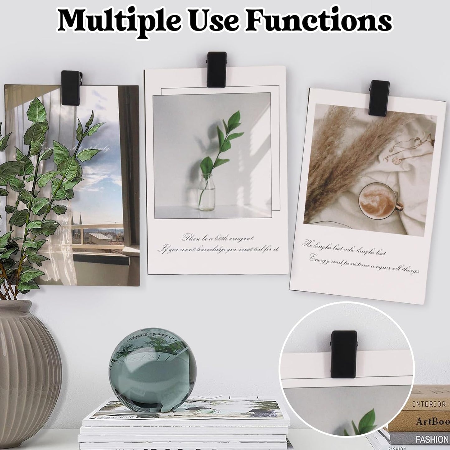 50 Pcs Self Adhesive Clips,Wall Clips for Hanging,Sticky Tapestry Clip Photo Picture Poster Plastic Spring Clip Hanging for Paper Tapestry Hangers Home and Office Christmas Decor(Black)