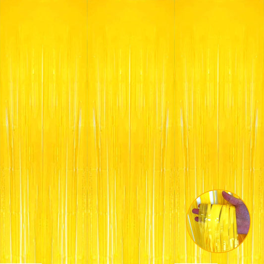 Pack Yellow Foil Fringe Curtain Backdrop 3.3Ft x 9.8Ft Metallic Tinsel Foil Fringe Streamers Curtains Photo Booth Wedding Thanksgiving Birthday Christmas Halloween Party Decoration