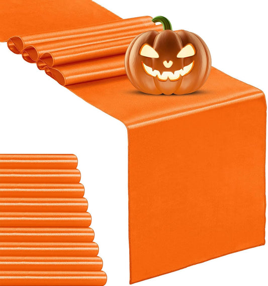 10-Pack Satin Table Runner Orange 12 x 108 inches Long, Table Runners for Wedding, Birthday Parties, Banquets Decorations（10 Pack, 12x108 Inch, Orange）
