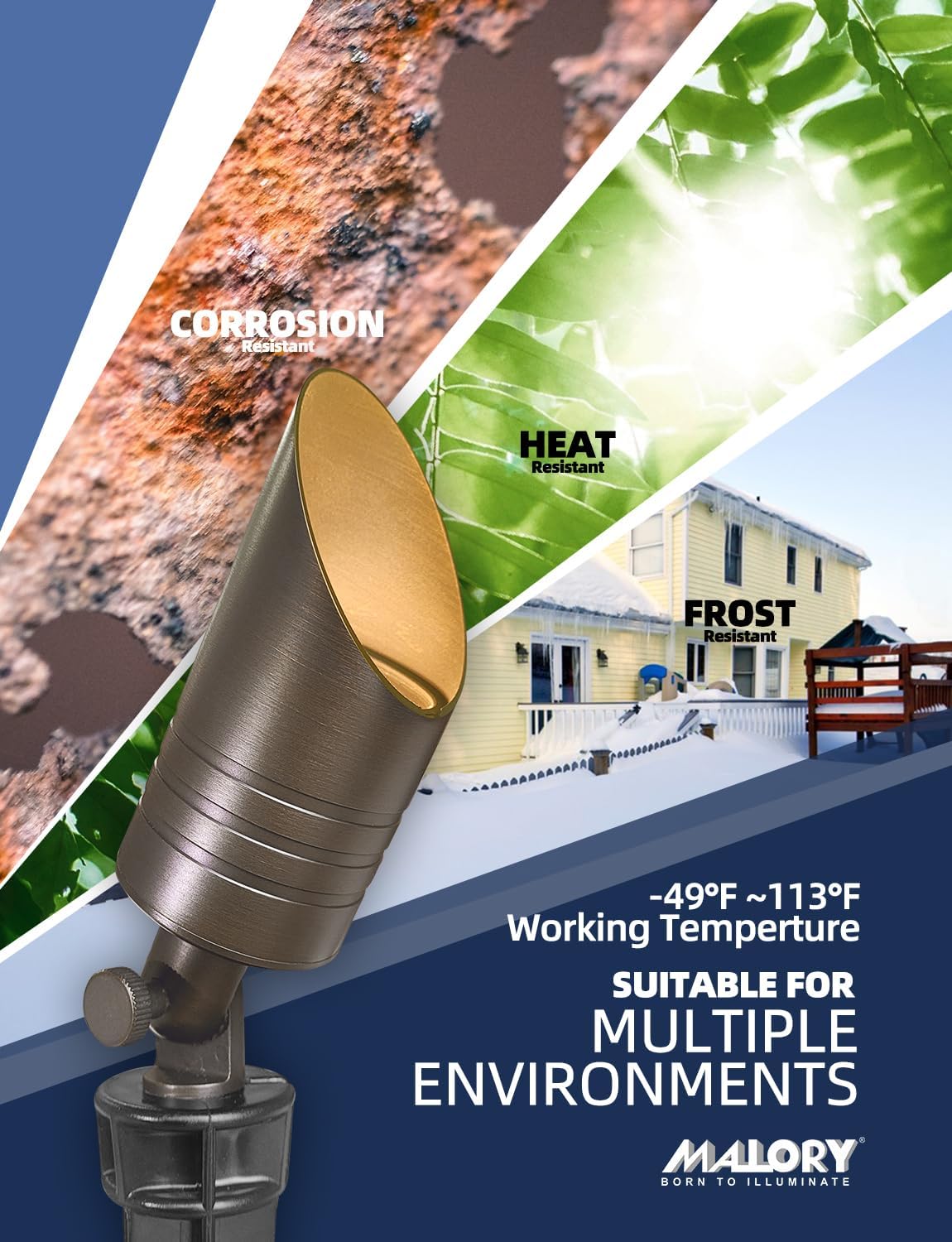 MALORY Brass Landscape Spotlight,12V AC/DC Low Voltage LED Landscape Lighting,Hard Wired Spot Up Light for Garden,Patio and Yard (S05-Bronze, 1-Pack with Bulb)