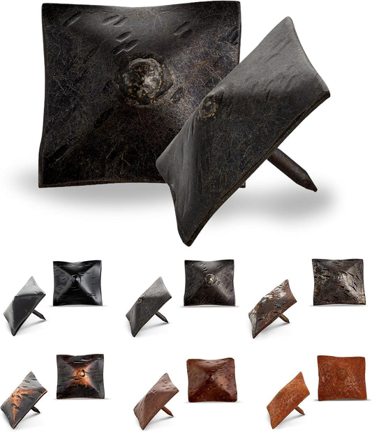 100 Pack 1.5" Square Head Iron Clavos Decorative Nails – Sealed Unfinished – Handmade Rustic Square Fasteners for Farmhouse Shutters, Faux Wood, Barn Doors, and Gates – Ornamental Wood Accent