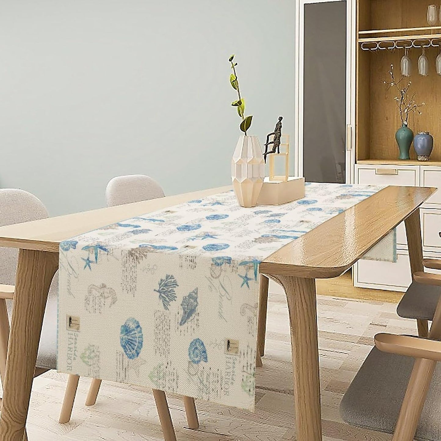 Starfish Table Runner,Vintage Nautical Seashell Tropical Beach Theme Coastal Ocean Sea Burlap for Hotel Indoors Outdoor Dining Room Kitchen Tablecloth, 13x60in