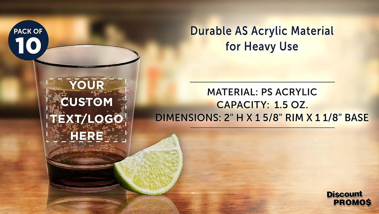Custom Translucent Plastic Shot Glasses 1.5 oz. Set of 10, Personalized Bulk Pack - Acrylic, Great for Wedding, Party, Birthday, Gifts - Charcoal