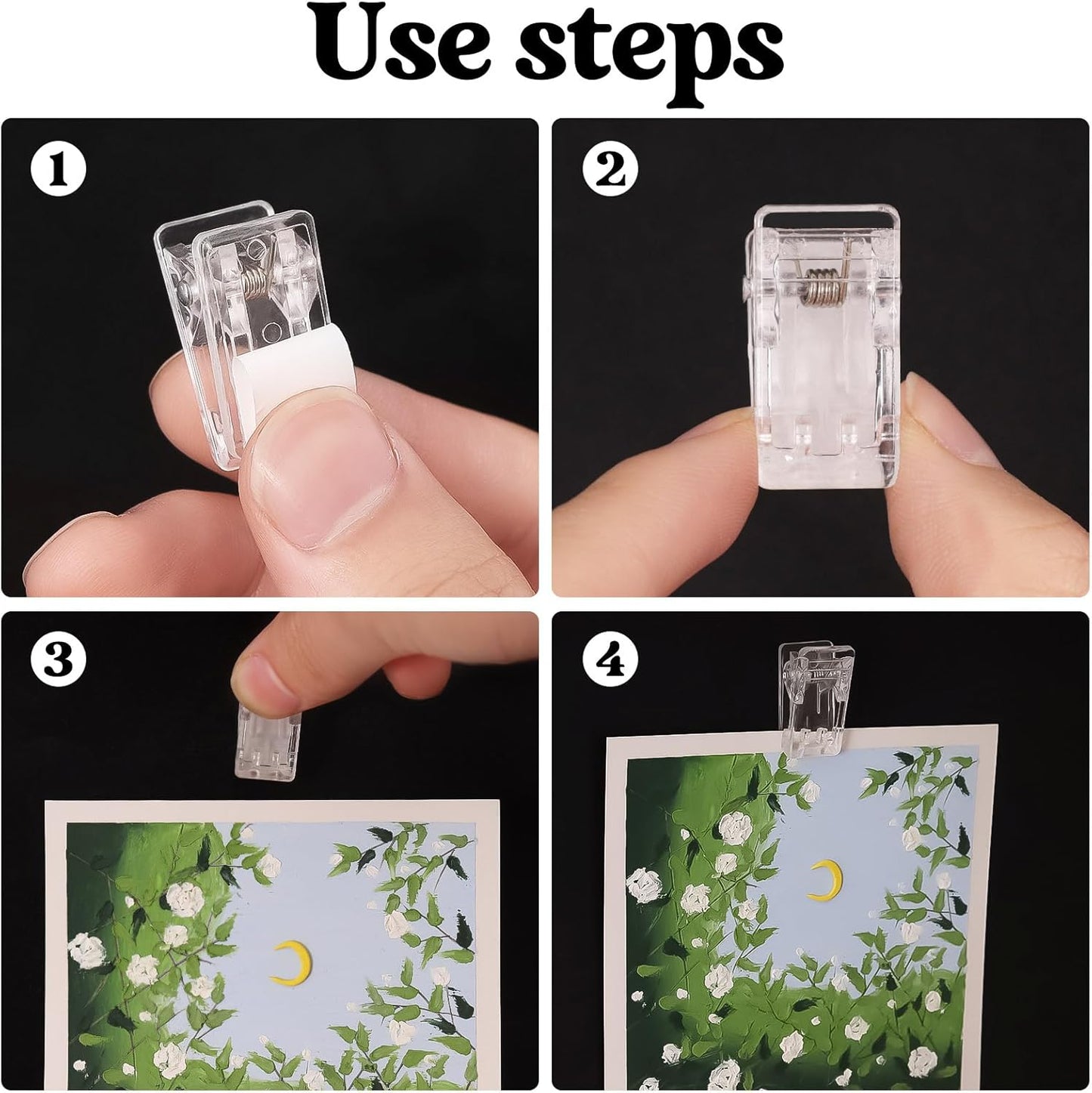 50 Pcs Self Adhesive Clips,Wall Clips for Hanging,Sticky Clips Tapestry Clips Photo Picture Poster Clips Plastic Spring Clips Hanging for Paper Tapestry Hangers Home and Office Christmas Decor(Clear)