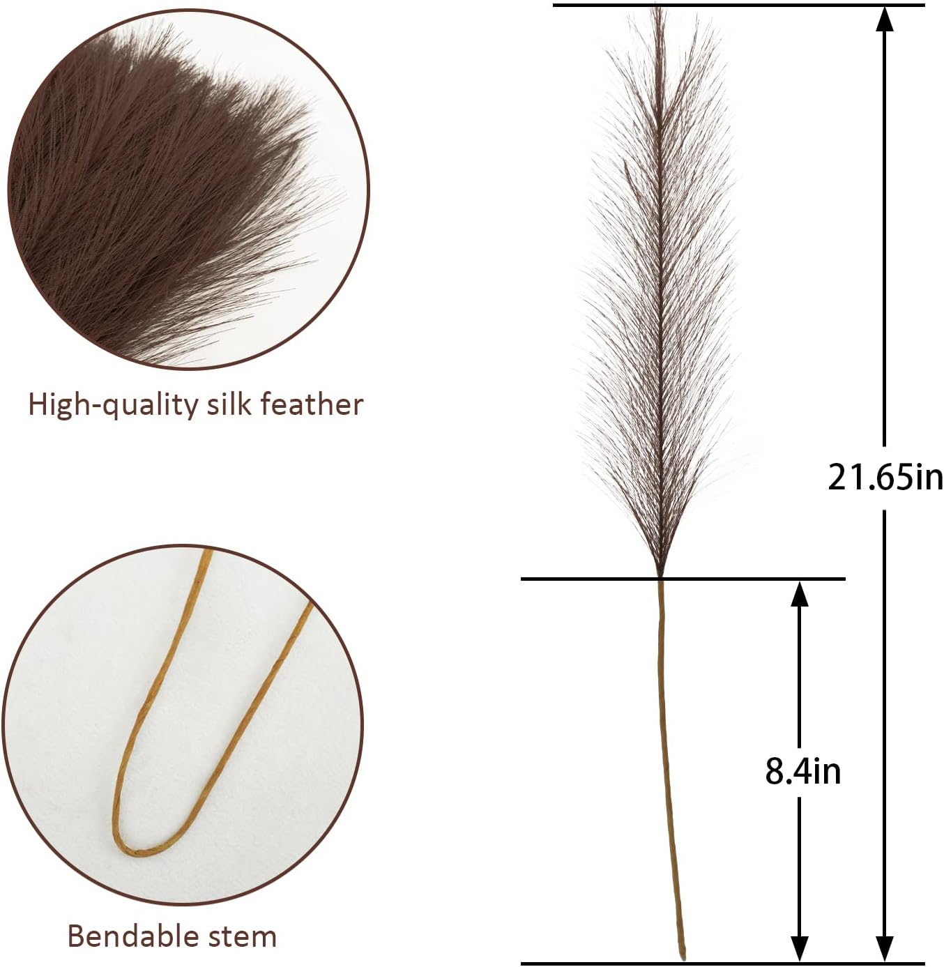 50pcs Faux Pampas Grass Decor, 21.6" Short Artificial Pompous Grass Floral Fake Pompas Grass Branches Vase Filler Flower Arrangement for Home Wedding Boho Decor, Brown