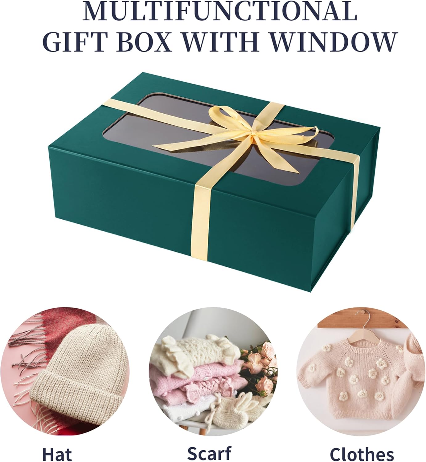TIACABO Green Large Gift Box with Window, 13.5"x9"x4.3" Bridesmaid Boxe for Gifts Giving,Birthday Gift Boxes with Magnetic,Closure Lid Gifts Box for Presents,Cute Boxe,Luxury for Gift Packaging