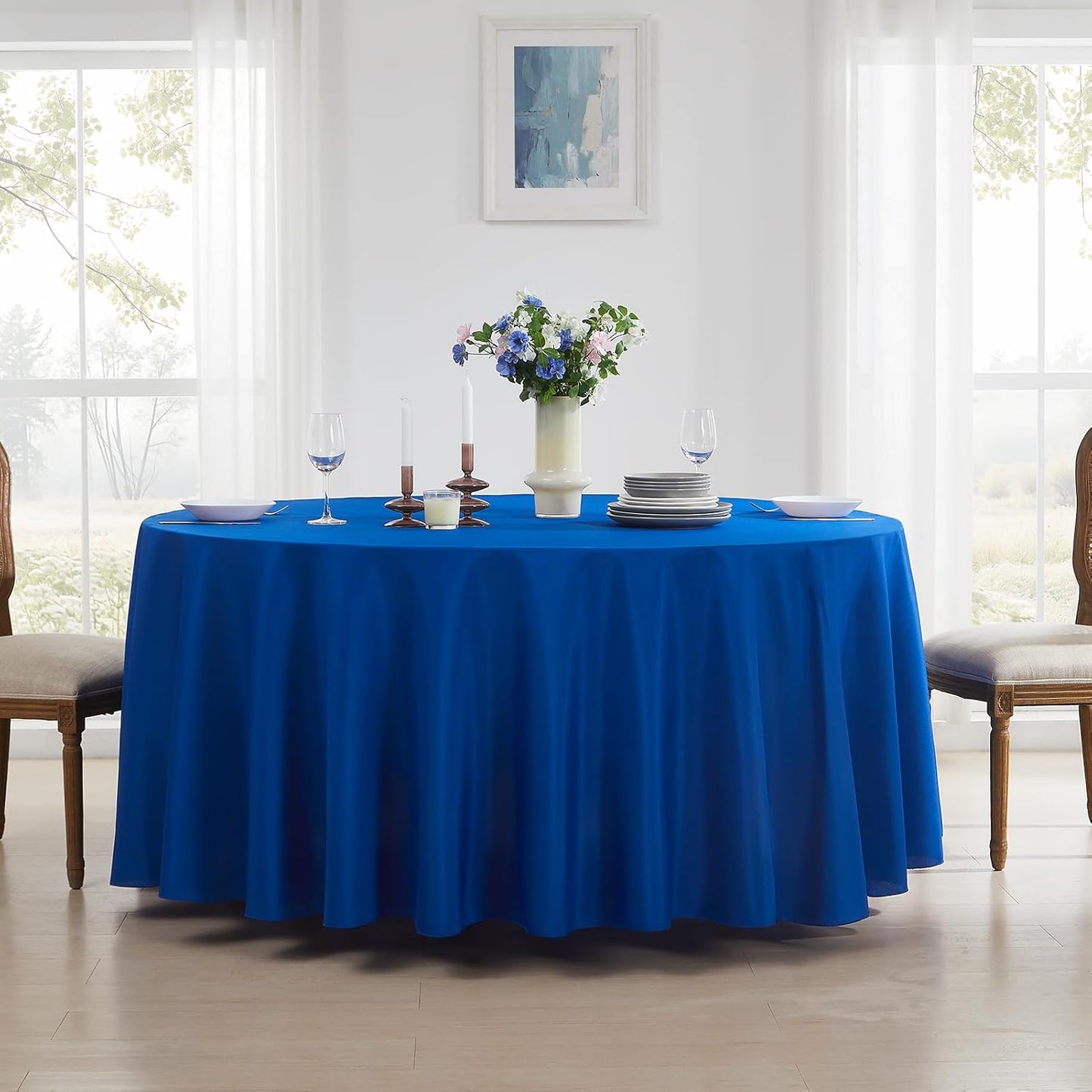 Round Tablecloth 132 Inch 6 Pack Royal Blue Tablecloths Washable Decorative Linen Polyester Table Clothes Cover for Dining Table Banquets Buffet Parties and Wedding