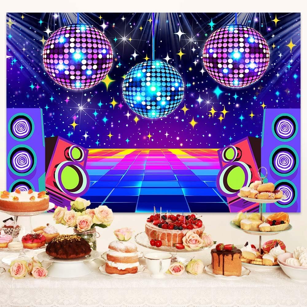 Dance Party Backdrop Retro 80s 90s Theme Stage Dance Ball Music Birthday Party Decoration DJ Photography Background 5 x 3 ft for Baby Shower Picture Photo Shoot Polyester Fabric,Multi2