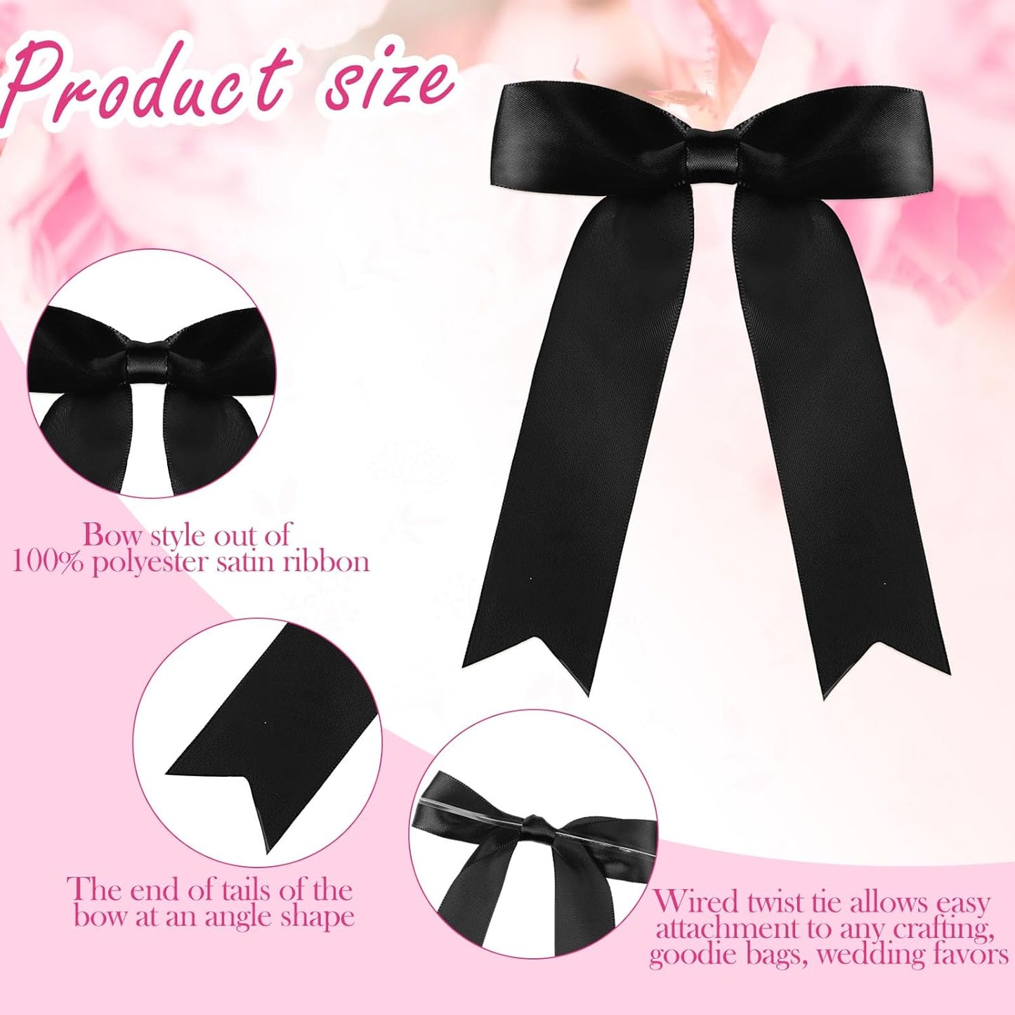 Riceshoot 24 Pcs Satin Ribbon Bow 3.5x5 Inch Twist Tie Bows for Gift Balloon Bag Cake Craft DIY Wedding Birthday Party Decor