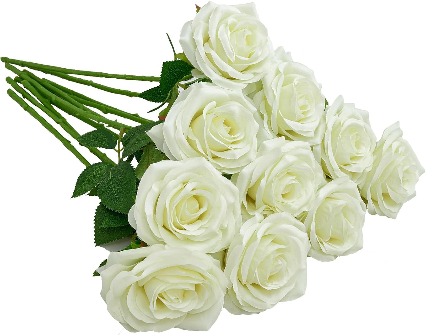 Artificial Rose 10pcs Open Flower Bouquet Faux Rose Stems for Wedding Arrangement, Bridal Bouquet, Centerpiece, Fake Faux Silk Flowers (Pale Yellow)