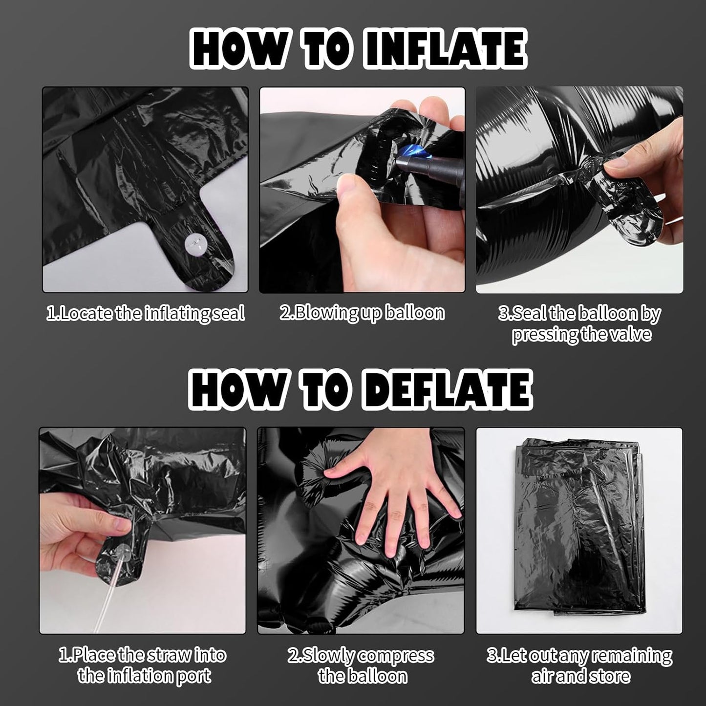 Black Star Balloons, 22in Large Star Balloons Foil 10in 4-Pointed & Black Pentagram Balloon for Graduation Wedding Halloween Baby Shower Birthday Party Decorations