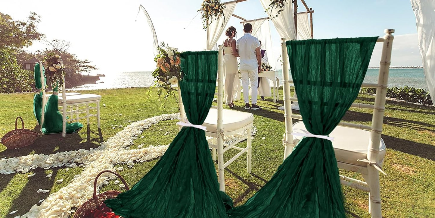 50 PCS Cheesecloth Chair Sashes, Bows Designed ChairSashes, 15.7x70 inch Chair Sashes for Aisle Decorations Universal Chairs Cover Decoration for Wedding Reception Party Banquet (Emerald Green)