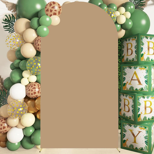 Khaki Arch Cover 4FT Brown Spandex-Arch-Cover Round Top Wedding Chiara Arched Cover Tan Arches Frame Covers Double Sided Backdrop Panels for Baby Shower Birthday Party Balloon Decoration
