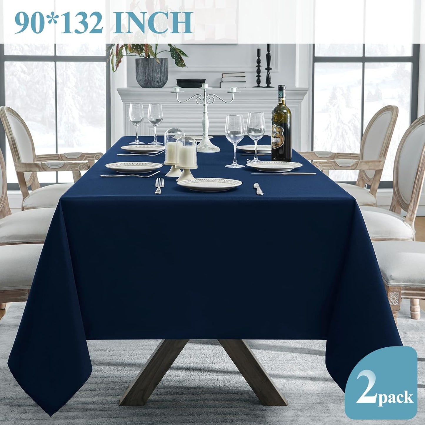 VidaFete Tablecloth 6 Pack 90 * 132inch Rectangle Table Cloth Polyester, Stain Wrinkle Resistant, Rectangular Polyester Table Cover for Kitchen Dinning Party Wedding Buffet Decoration(Navy Blue)