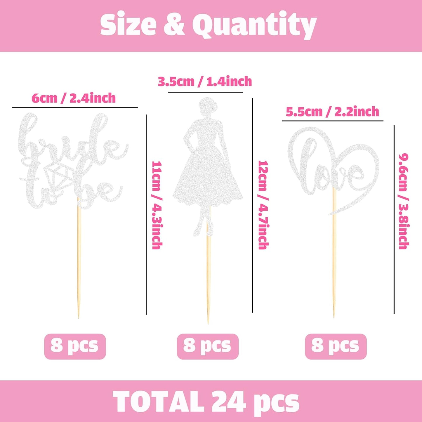 Sotpot 24PCS Bride to Be Cupcake Toppers with Heart Silver Glitter Dress Bridal Shower Cupcake Picks for Wedding Bridal Shower Wedding Engagement Party Cake Decorations