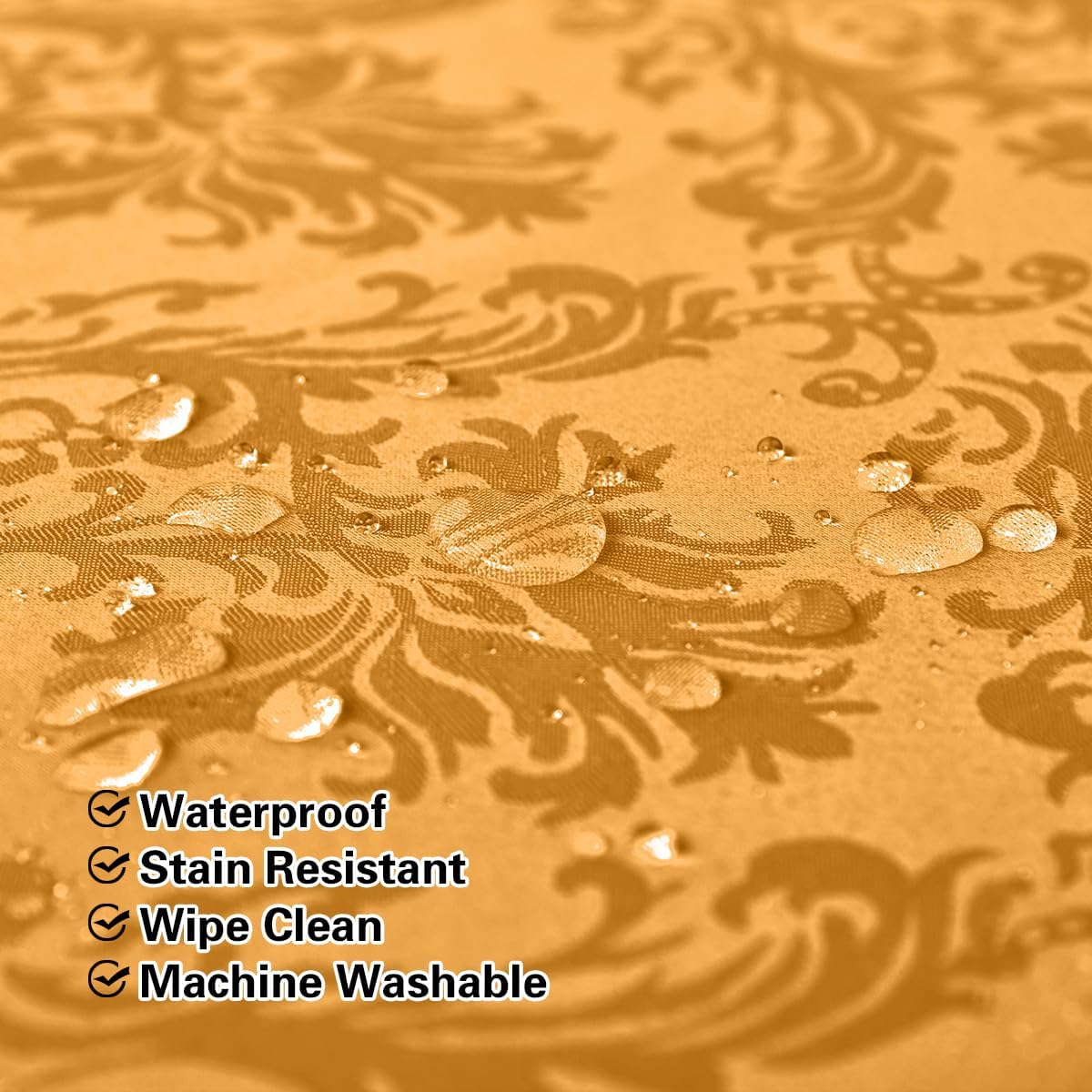 SASTYBALE Fall Jacquard Tablecloth Square 52 x 52 Inch, Spill Proof Washable Autumn Damask Table Cloth, Polyester Fabric Table Cover for Thanksgiving, Harvest, Holiday, Amber