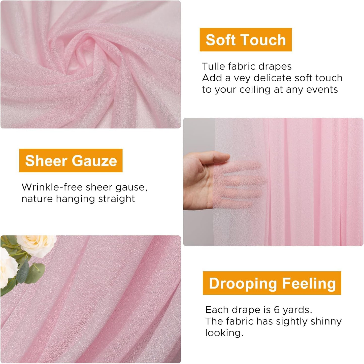 Wedding Arch Draping Fabric 3 Panels 28.7" x 20FT Blush Pink Sheer Chiffon Backdrop Drapes for Wedding Ceremony Birthday Party Bridal Shower Outdoor Decoration