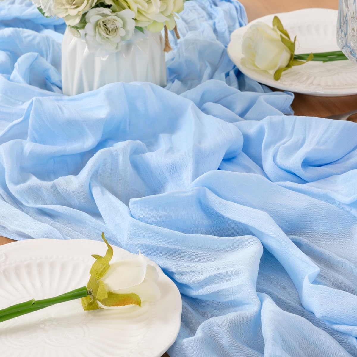 Light Blue Table Runner Cheesecloth Table Runner 14FT Farmhouse Table Runners 160 Inches Fall Table Decor Dining Room Centerpiece Wedding Boho Baby Shower Birthday
