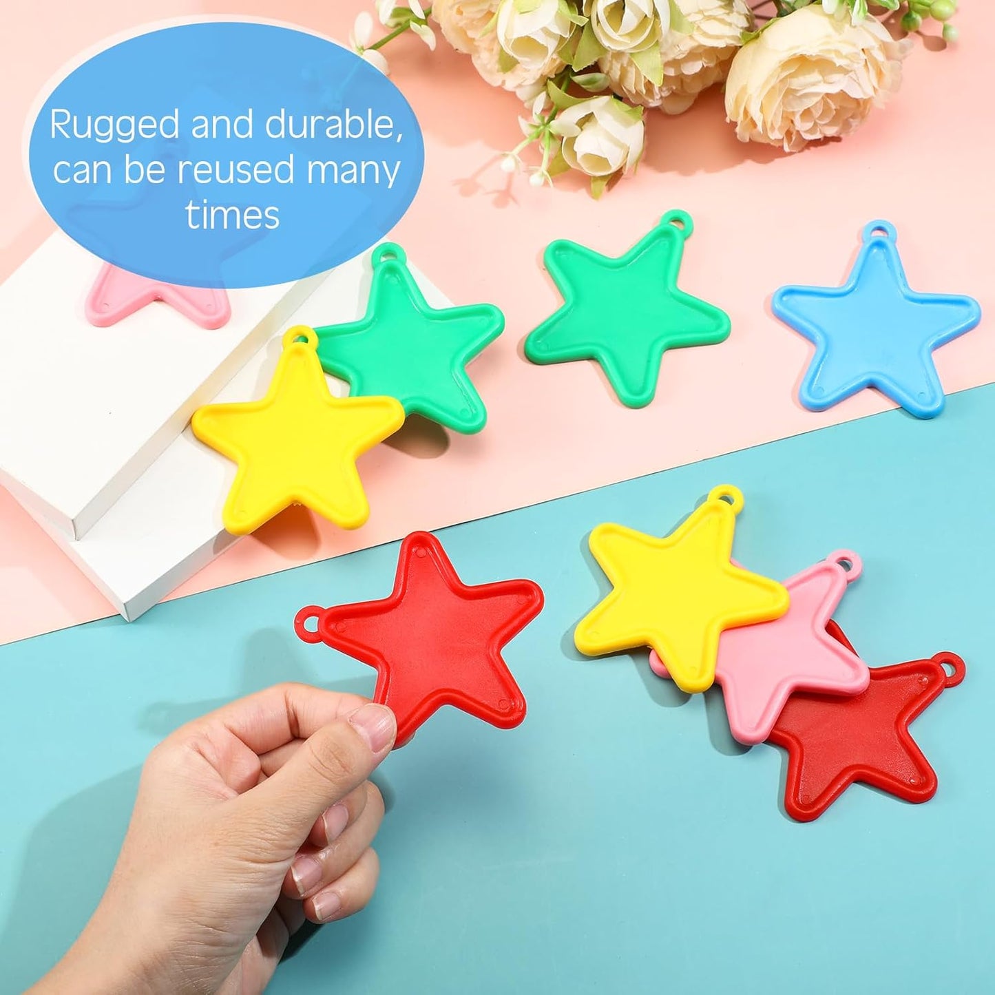 Lenwen 80 Pcs Balloon Weights Plastic Colorful Weights for Balloons for Birthday Party Decoration Wedding Holiday Celebration(Star Shaped,Rainbow)