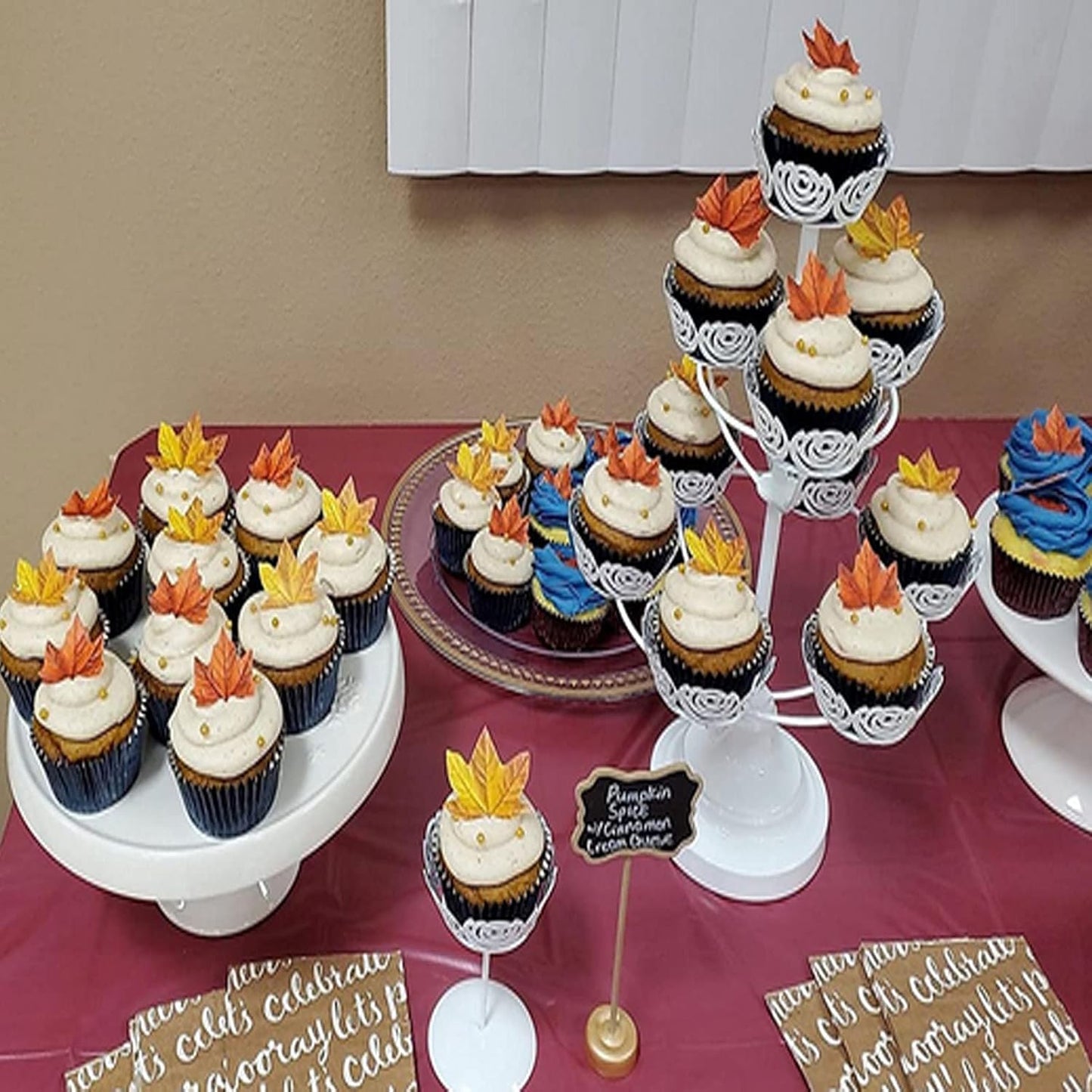 GEORLD Edible Fall Leaves Set of 48 Cake Decorations, Autumn Cupcake Topper 2 Colors