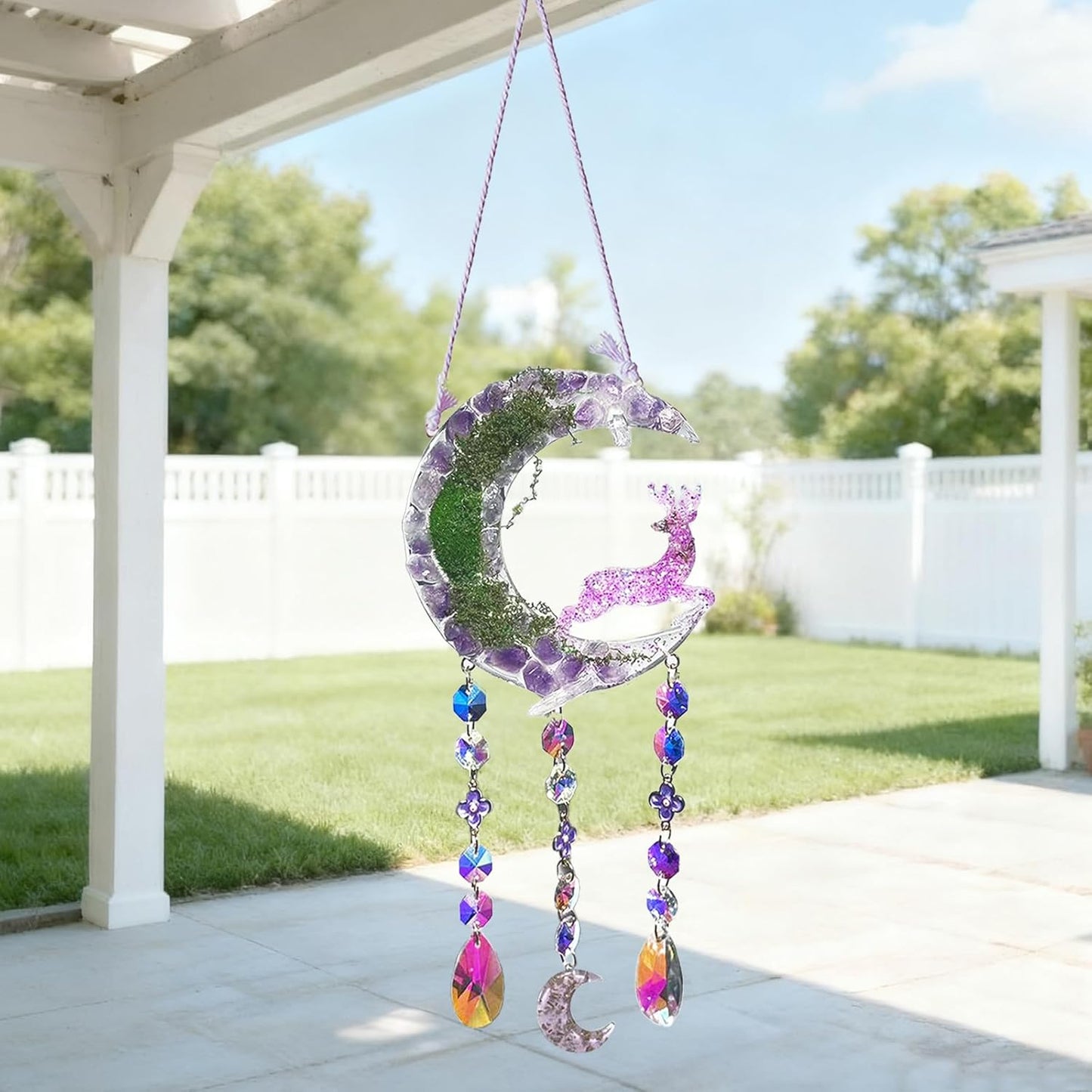 TUOKING Crystal Suncatchers for Window Purple Deer Dreamy Crystal Natural Stone Sun Catchers Rainbow Maker Ornament Gift Home Garden Decoration