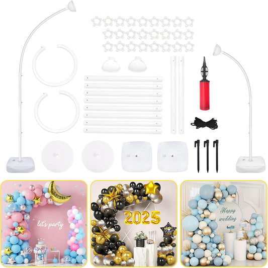 8FT & 6FT Balloon Arch Stand, Flexible Top Balloon Arch Kit, Half Arch Balloon Stand with Base for Floor, Balloon Column Kit for Wedding Birthday Baby Shower Graduation Party Decorations