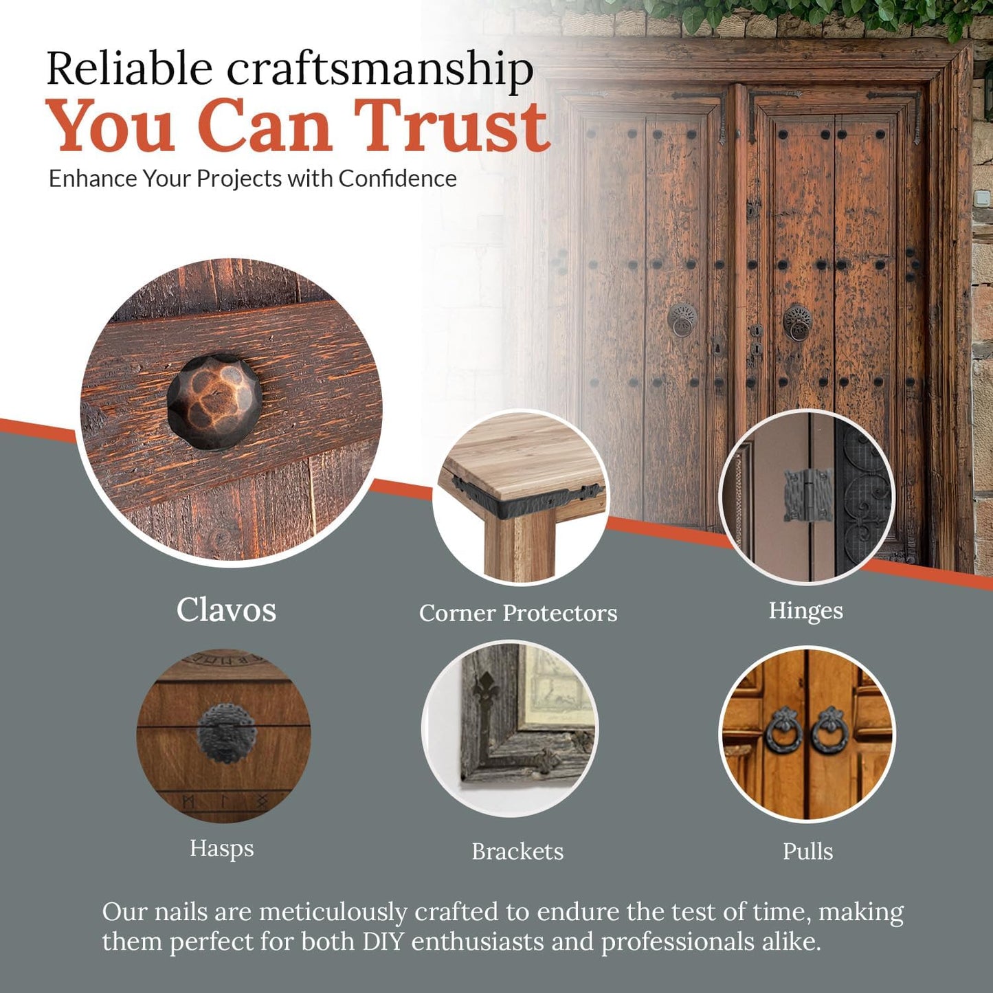 50 Pack 0.75" Round Head Iron Clavos Decorative Nails – Oil Rubbed Bronze – Handmade Rustic Round Fasteners for Farmhouse Shutters, Faux Wood, Barn Doors, Shutters, Gates – Ornamental Wood Accent