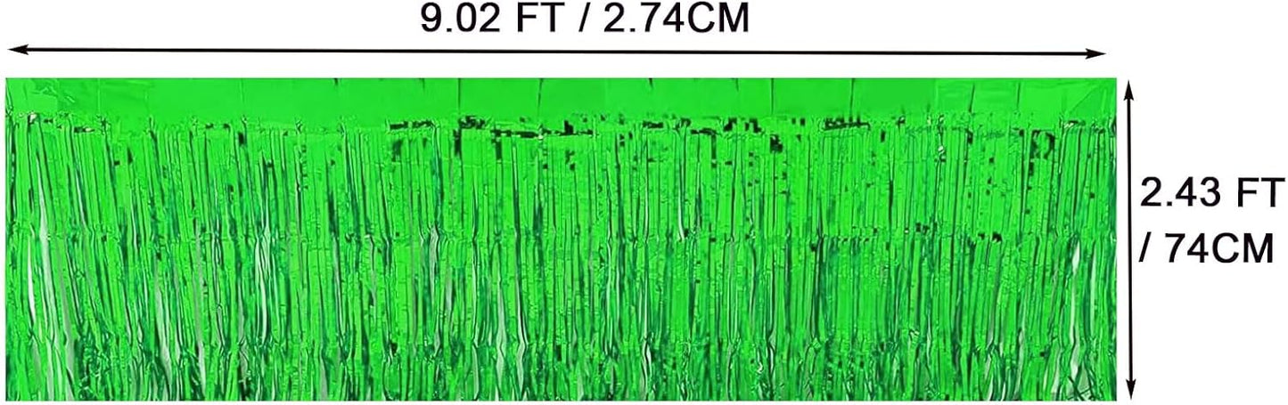 4 Pack Metallic Foil Fringe Tinsel Table Skirts,29x108 Inch Party Disposable Table Skirt Banner for Hotel Banquet Parade Floats Mardi Gras Holiday Birthday Wedding New Year Party Decoration(Green)