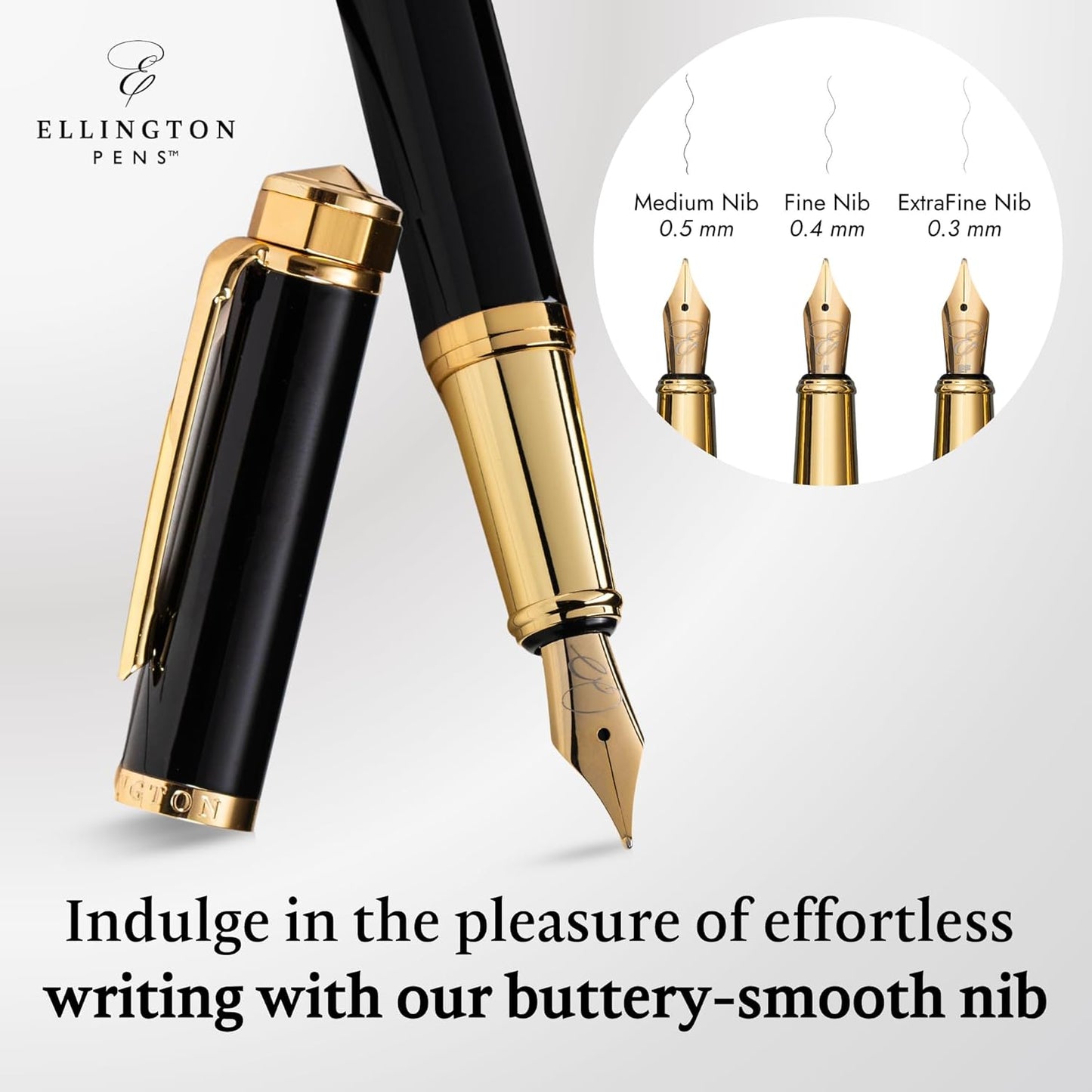 Ellington Pens Luxury Fountain Pen Set- Fountain Pens for Writing - Smooth Extra Fine Nib - Includes Refillable Ink Converter, 3 Ink Cartridges [Black & Blue], Gift Box - Elegant Calligraphy