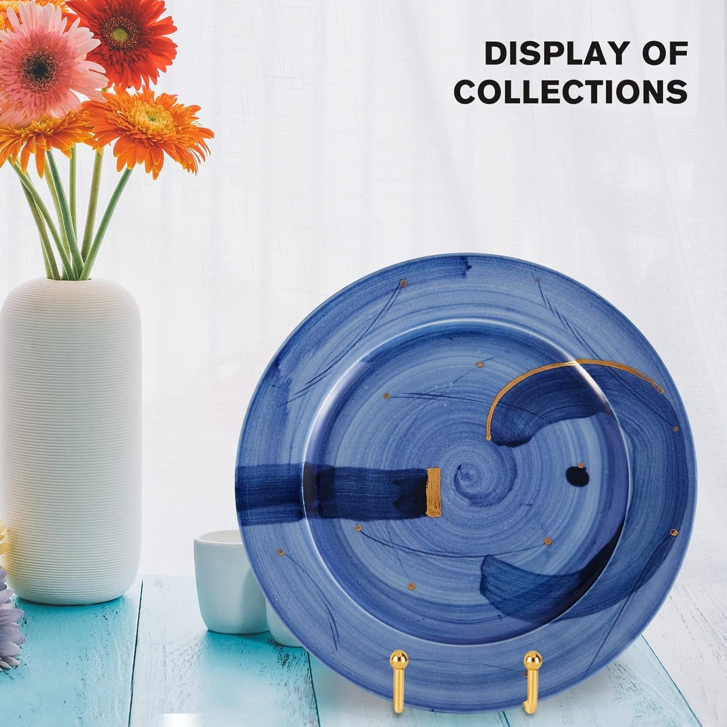 Decolore 6 Inch 5 Pack Gold Metal Display Stands Plate Stand Display Stands for Picture, Decorative Plate, Book, Photo Easel, Artistic Work