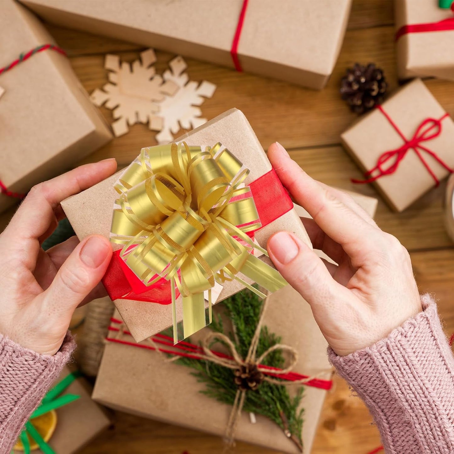 40 Pieces 6 Inches and 3 Inches Pull Bow Wrapping Pull Bow Ribbon Pull Bows for Wedding Baskets,Large Bows for Presents. (Gold)