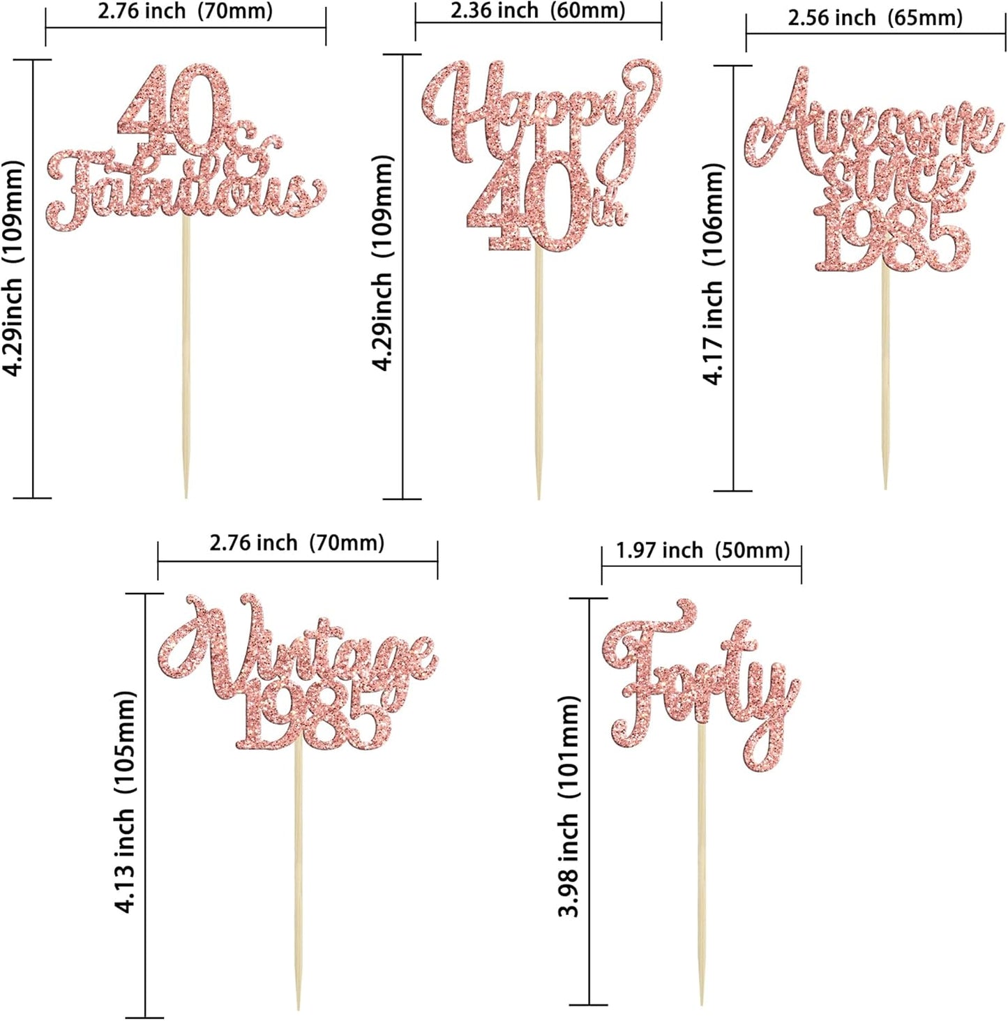 30Pcs Vintage 1985 Cupcake Toppers Glitter Forty 40 Fabulous Happy 40th Birthday Cupcake Picks Cheers to 40 Years for 40th Birthday Anniversary Party Cake Decorations Supplies Rose Gold
