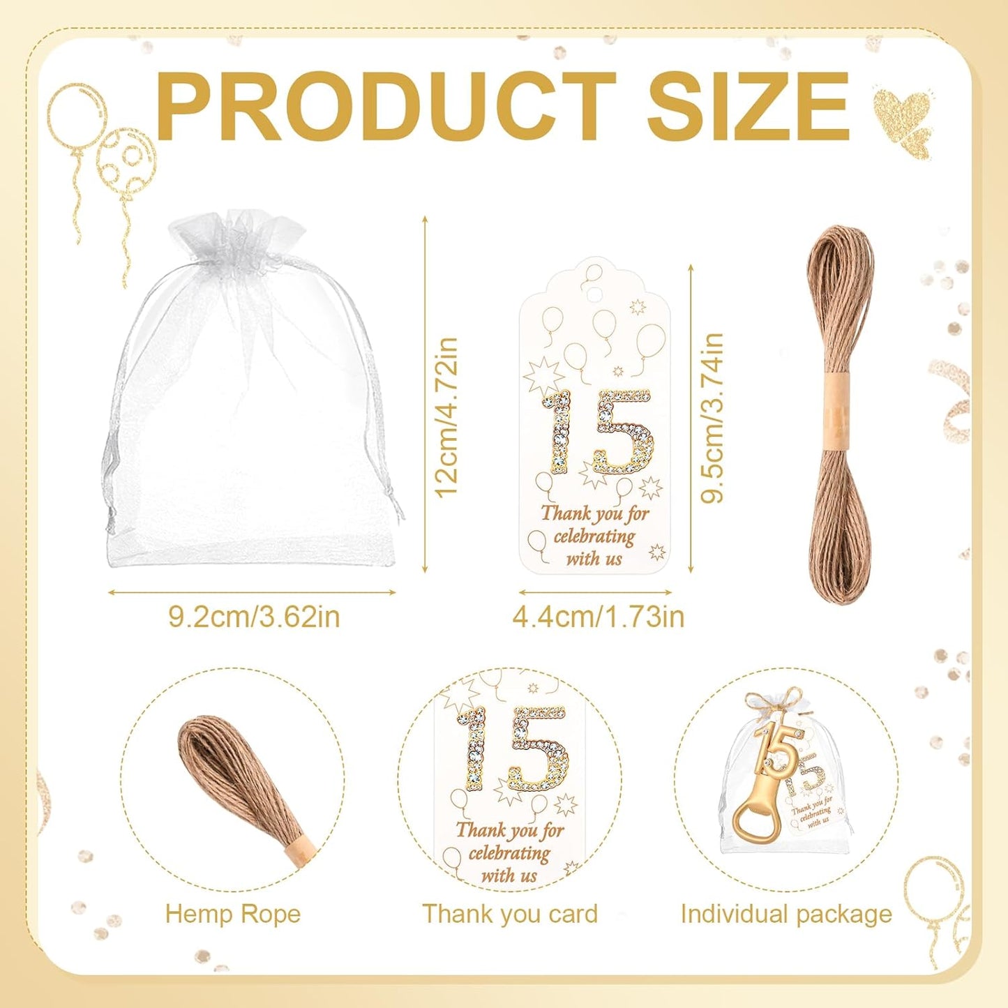 50Pcs 15 Gold Bottle Openers For 15th Birthday Party Favor 15th Birthday Bottle Opener Set Gift For Girls Boys Wedding Anniversaries Souvenirs Favor Party Quinceañera Recuerdos