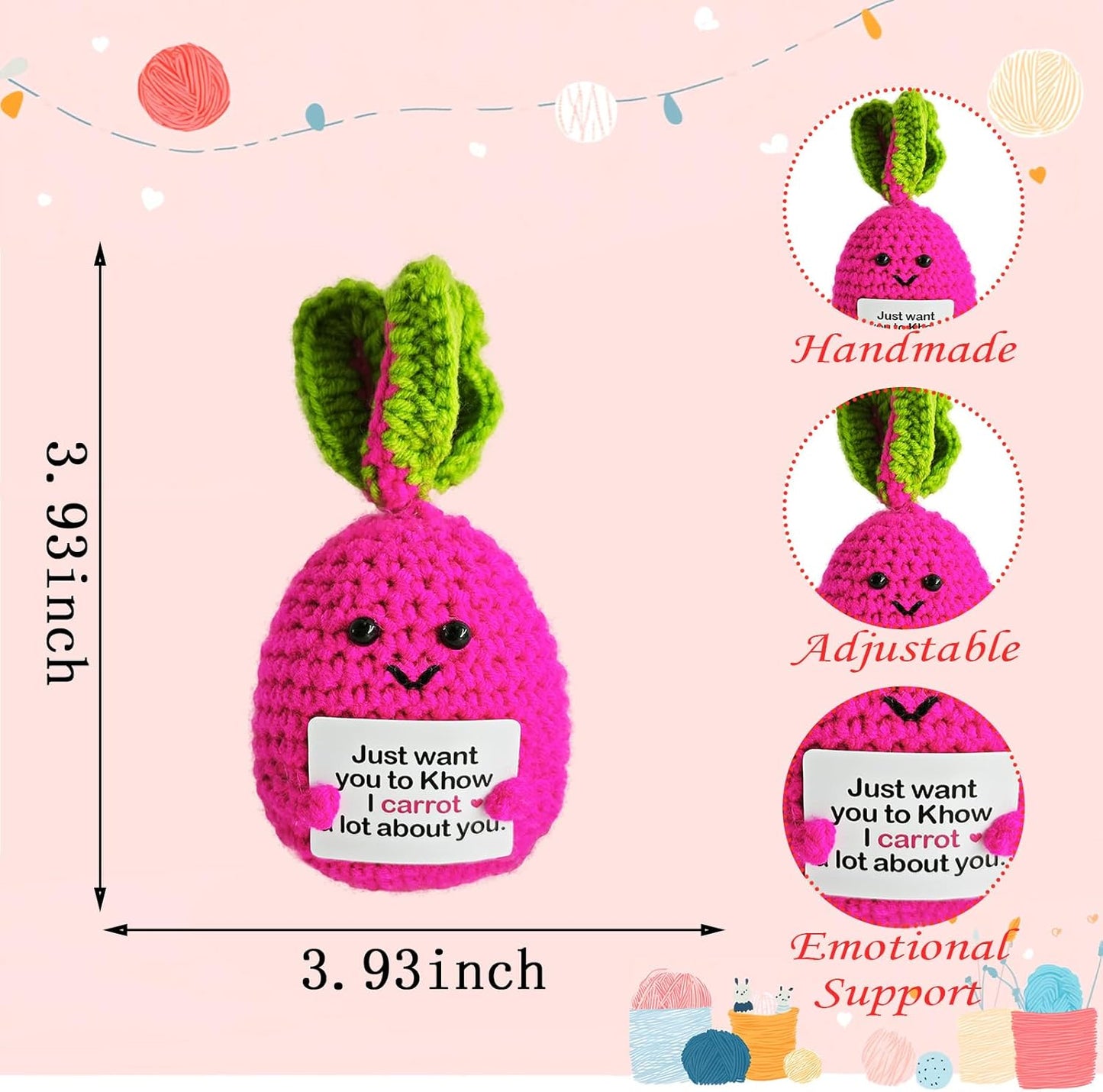 Emotional Support Crochet Carrot,Lovely Gift for Friends,Mom,Dad,Grandpa,Grandma,Colleagues,Classmates,Graduation Gift,Emotional Support Toys,Home Office Decoration