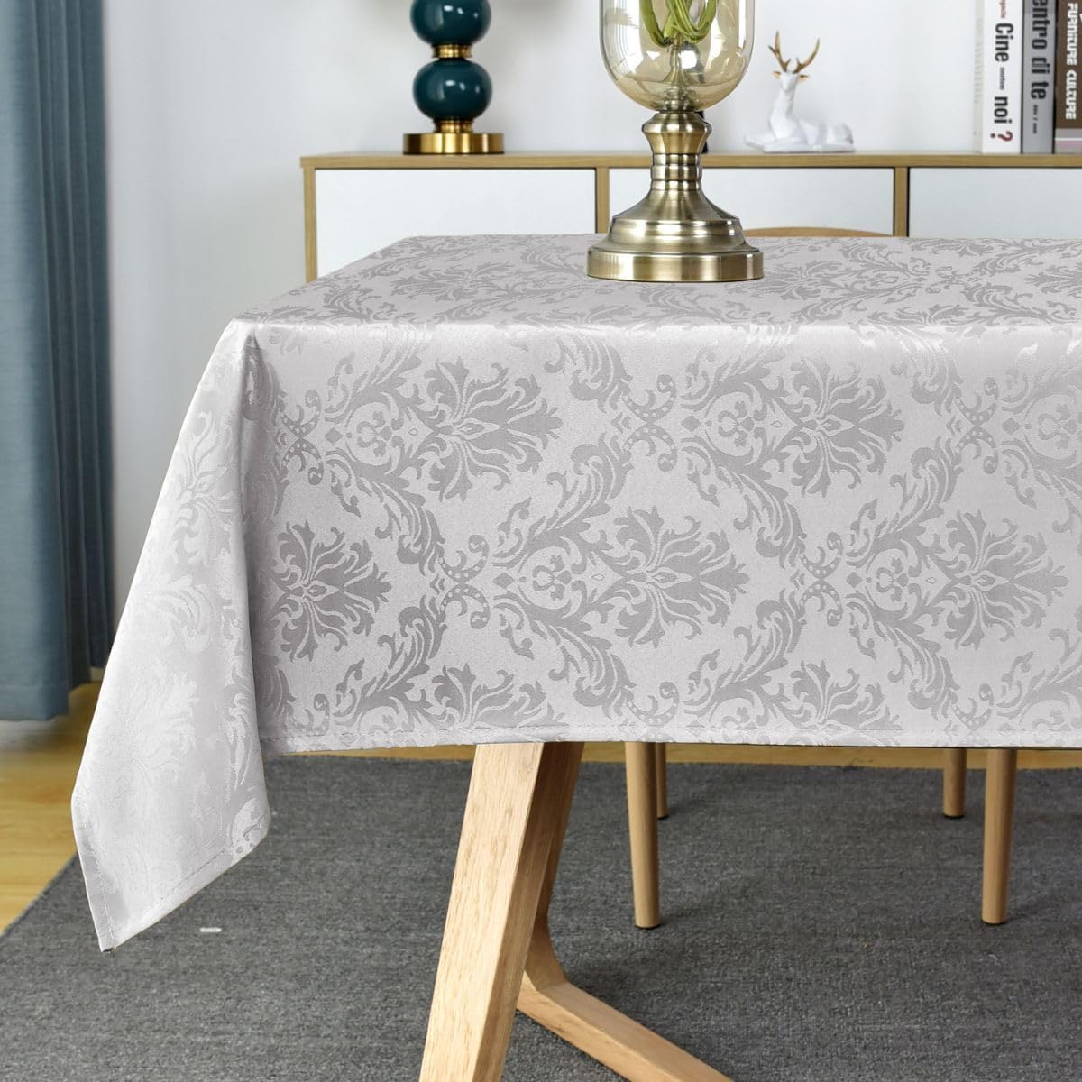 SASTYBALE Rectangle Tablecloth - 60 x 84 Inch Gray Damask Table Cloth Jacquard Design Spill Proof Wrinkle Resistant Water Resistant Soft Polyester Oblong Table Cover for Kitchen Parties Tabletop