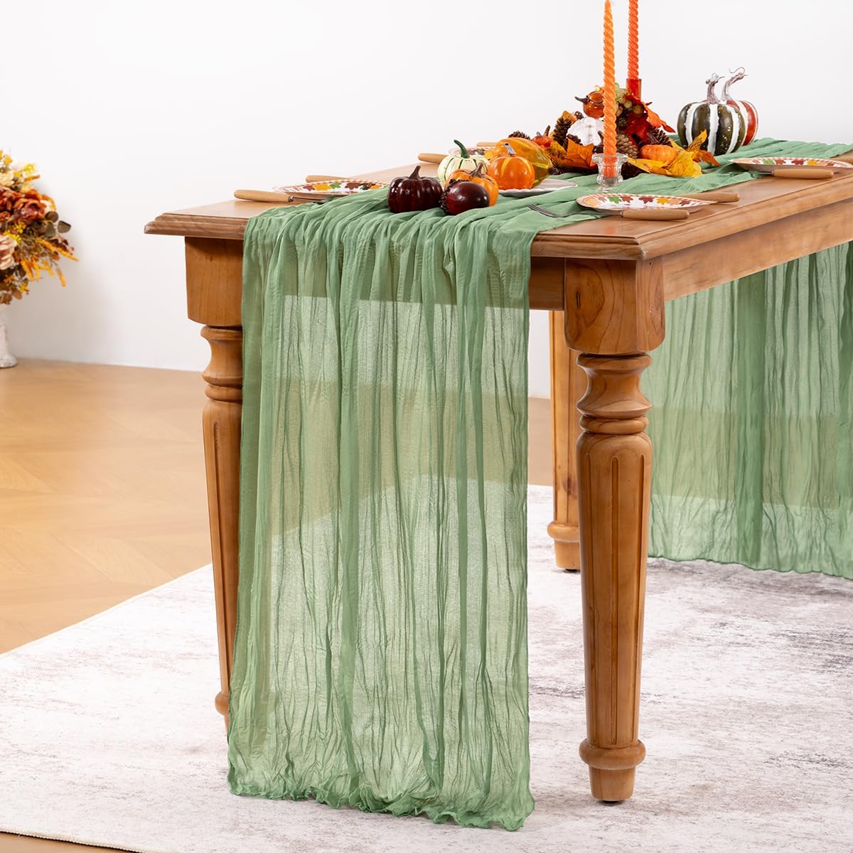 Sage Green Cheesecloth Table Runner Fall Table Runner Boho Gauze 120 Inches Sage Cheese Cloth Fall Table Decorations for Thanksgiving Wedding Bridal Baby Shower Tea Party