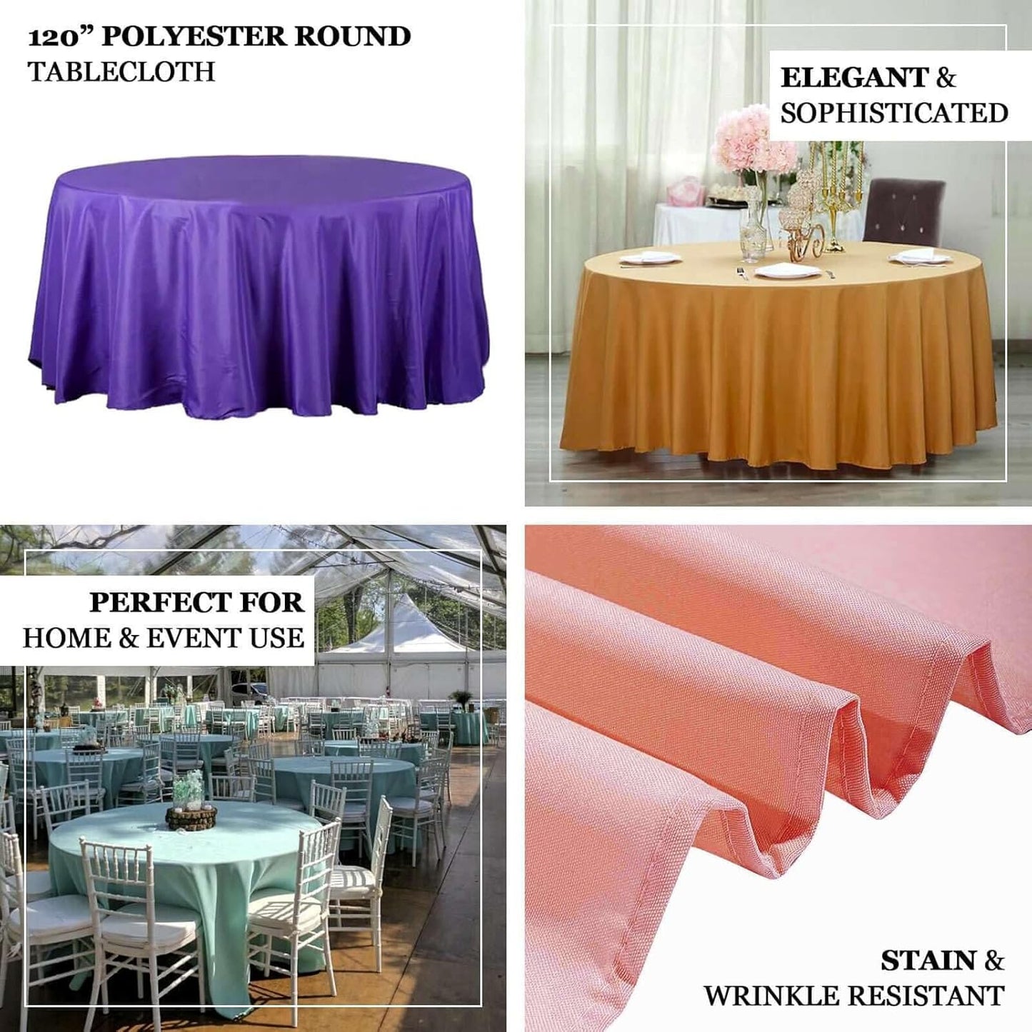Efavormart Round Tablecloth, 120 Inch Stain & Wrinkle Resistant Washable Table Cloth, Decorative Polyester Fabric Table Cover for Banquet, Wedding, Dining - Chocolate