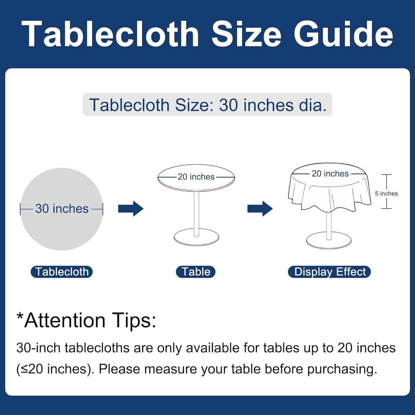 Hiasan Round Linen Tablecloth 30 Inch - Wrinkle and Stain Resistant Washable Polyester Fabric Table Cloth for Dining Room Kitchen Party, Black