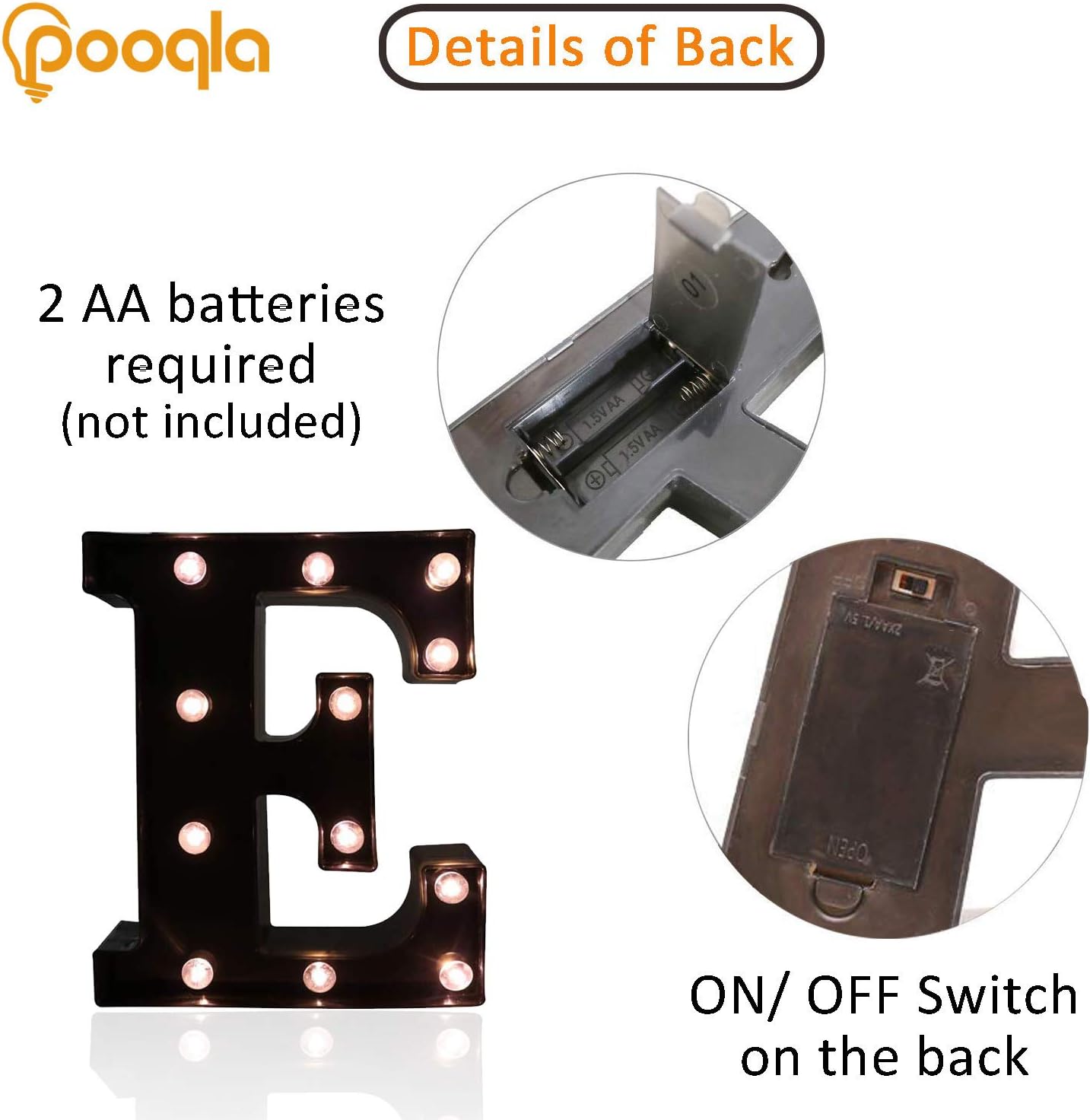 Decorative LED Illuminated Letter Marquee Sign - Alphabet Marquee Letters with Lights For Wedding Birthday Party Christmas Night Light Lamp Home Bar Decoration E, Black