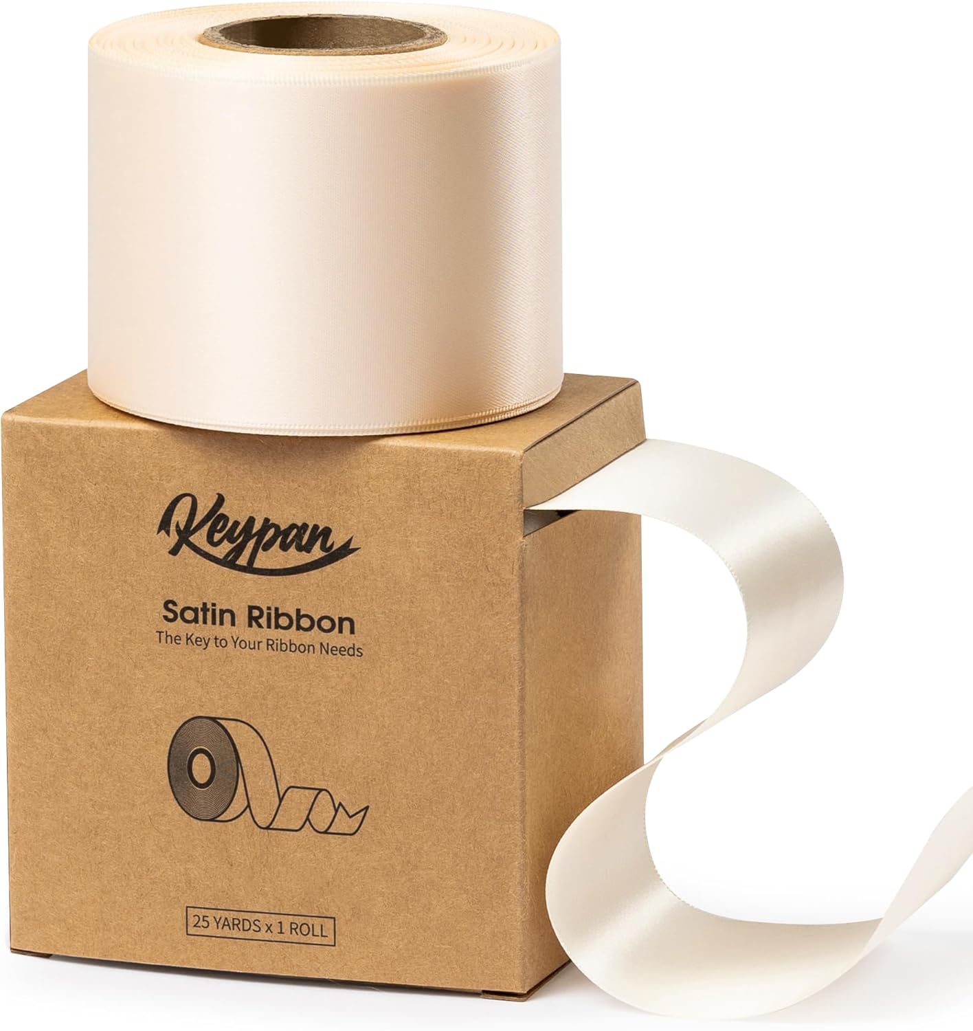 Light Champagne Satin Ribbon 2.5 Inch Double-Faced Polyester 25 Yards Ribbons for Flower Bouquet Gift Wrapping Party Decor Wedding Invitation DIY Craft