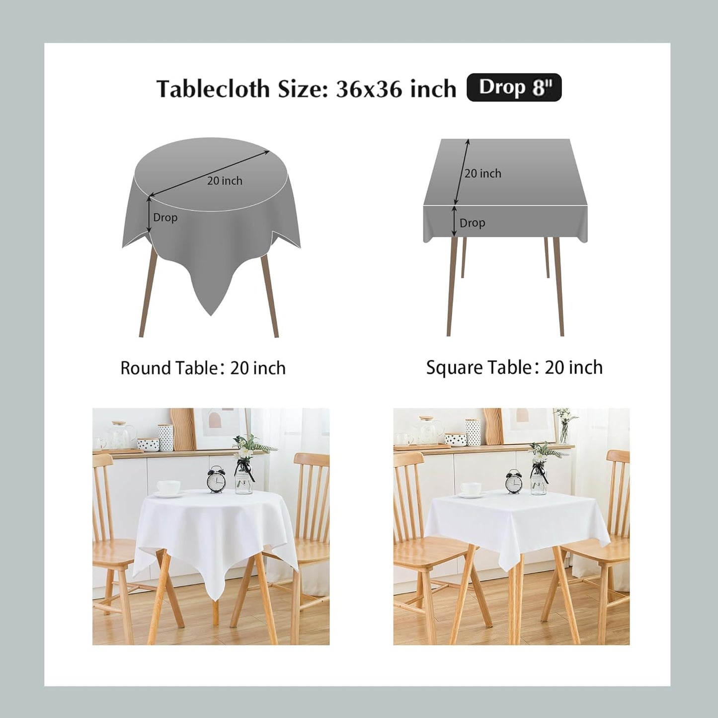 2 Pack Small Square Table Cloth 36X36 Inch White Washable Fabric Tablecloth Polyester Solid Table Cover for Night Stand End Table Side Table Outdoor Indoor